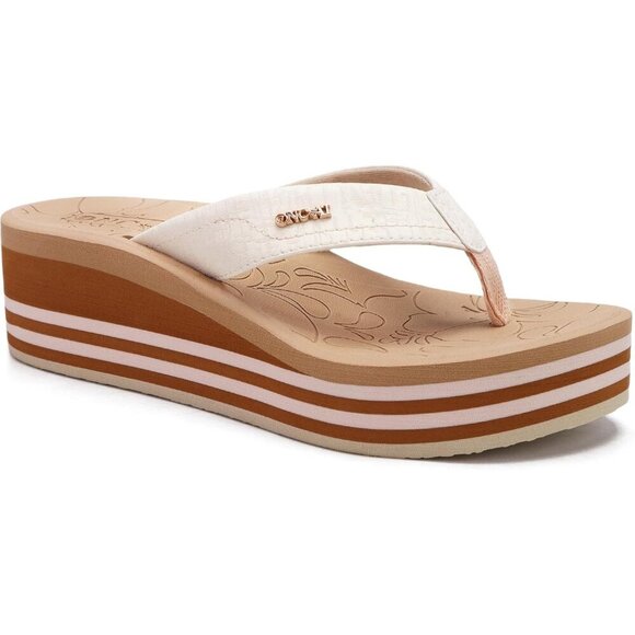 🆕 Women’s Beige Platform Flip Flops Summer Sandals Arch Support Vegan Leather - Picture 1 of 7